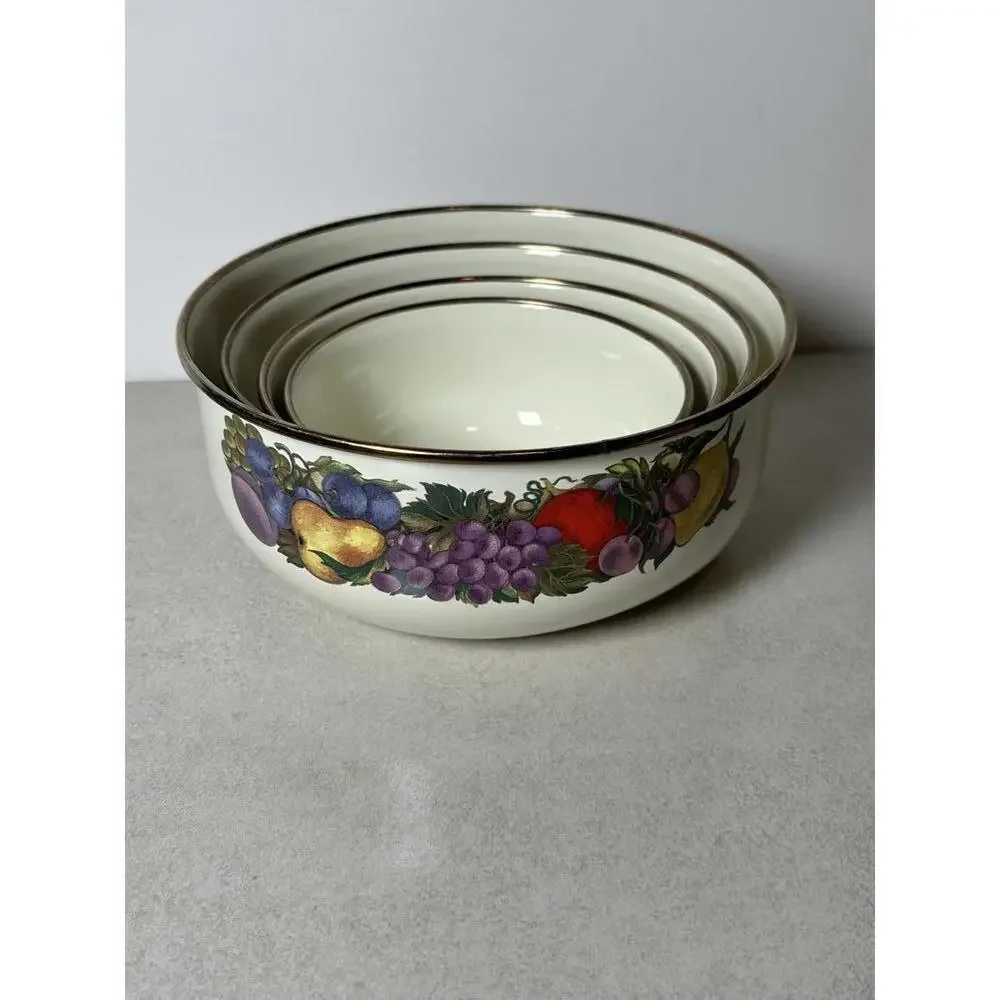 VTG Concord China Fruit Enamel Nesting Mixing Bowls Set of 4 Retro Kitchen
